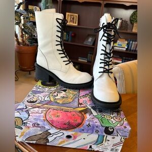 Jeffrey Campbell White and Black Combat Boots